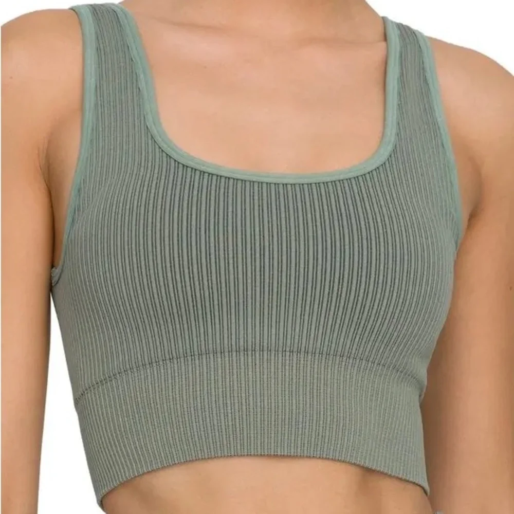 GOOD AMERICAN Seamless Ribbed Lounge Stretch Tank Bra Thick Strap SIZE XS 0 Fit - Picture 4 of 5